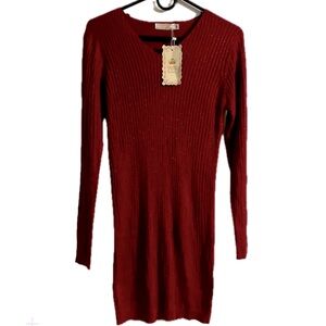 NWT Wine Red Sparkly Light Midi Sweater Dress by Sister Fashion - Women’s M